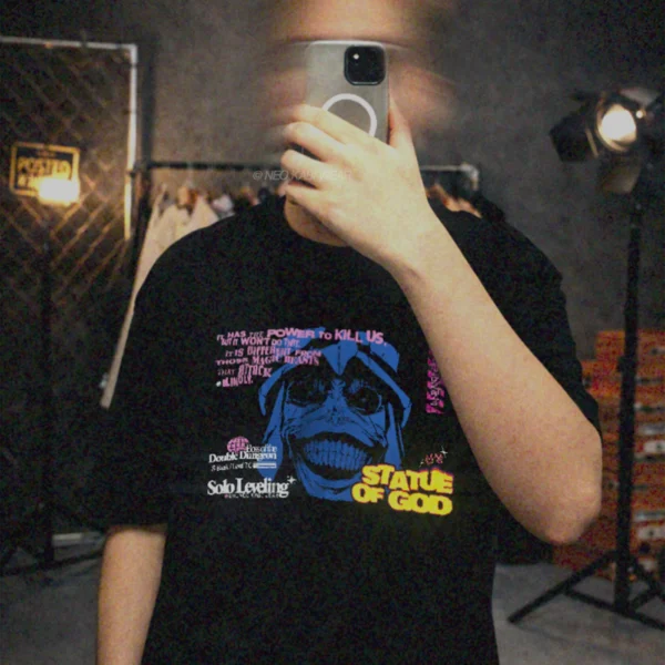 model NKW-STATUE OF GOD_BLACK_CE_OVER STATUE OF GOD // SOLID OVERSIZE TEE