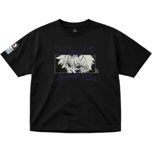 NKW - KILLUA HXH - SOLID NEGRO TEE-FRONTA - C01 KILLUA ZOLDYCK ⚡︎ STORM // SOLID OVERSIZE TEE
